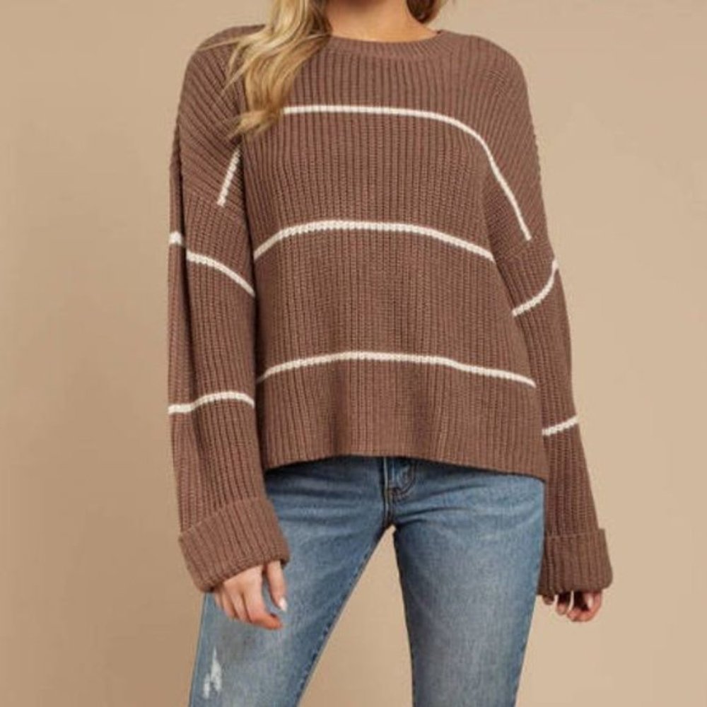 TOBI Elena Striped Sweater Mocha